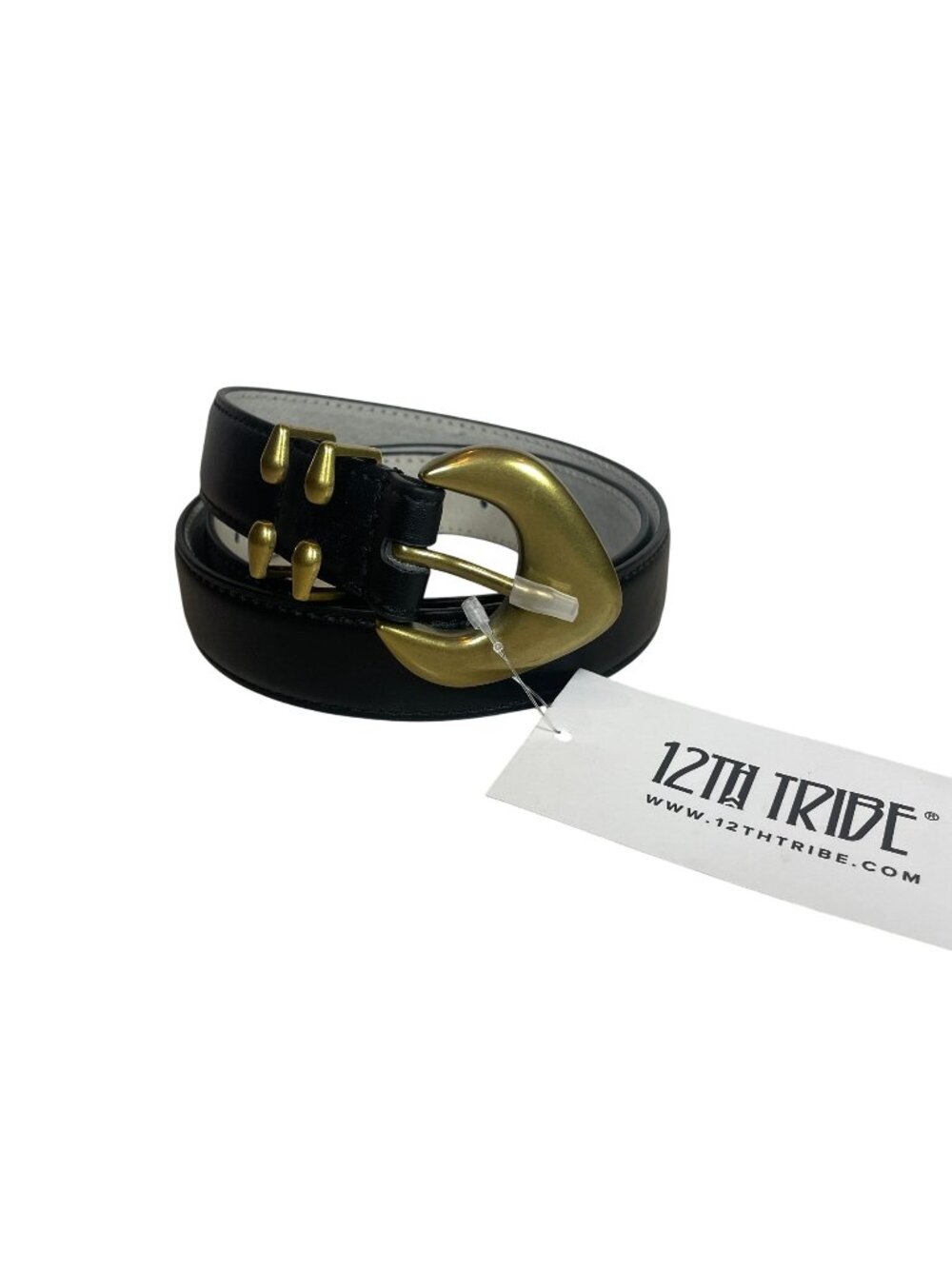 12th Tribe Bradbury Black and Gold Vegan Leather Belt Black Women M/L